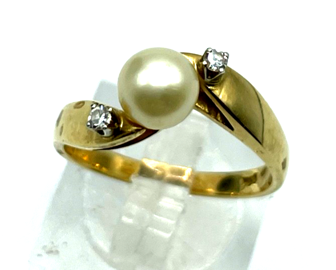 Klassiker 750 Gold 18 K Ring 17,5 mm RG 55 Akoya Perle 2 Brillanten 0,04 ct5