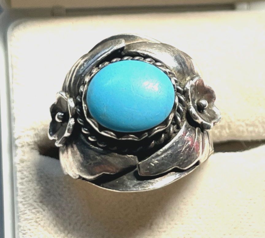 925 Sterling Silber Ring Indianerschmuck Türkis Navajo Handarbeit Ø 17,5mm RG 5510