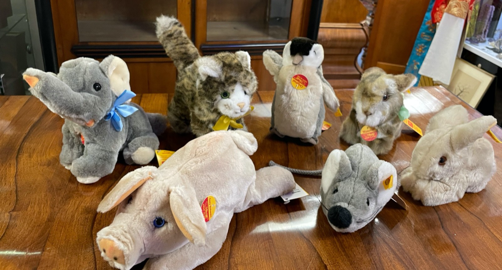7 x top gepflegt Steiff Tier Konvolut Hase Pinguin Schwein Katze Maus Elefant7