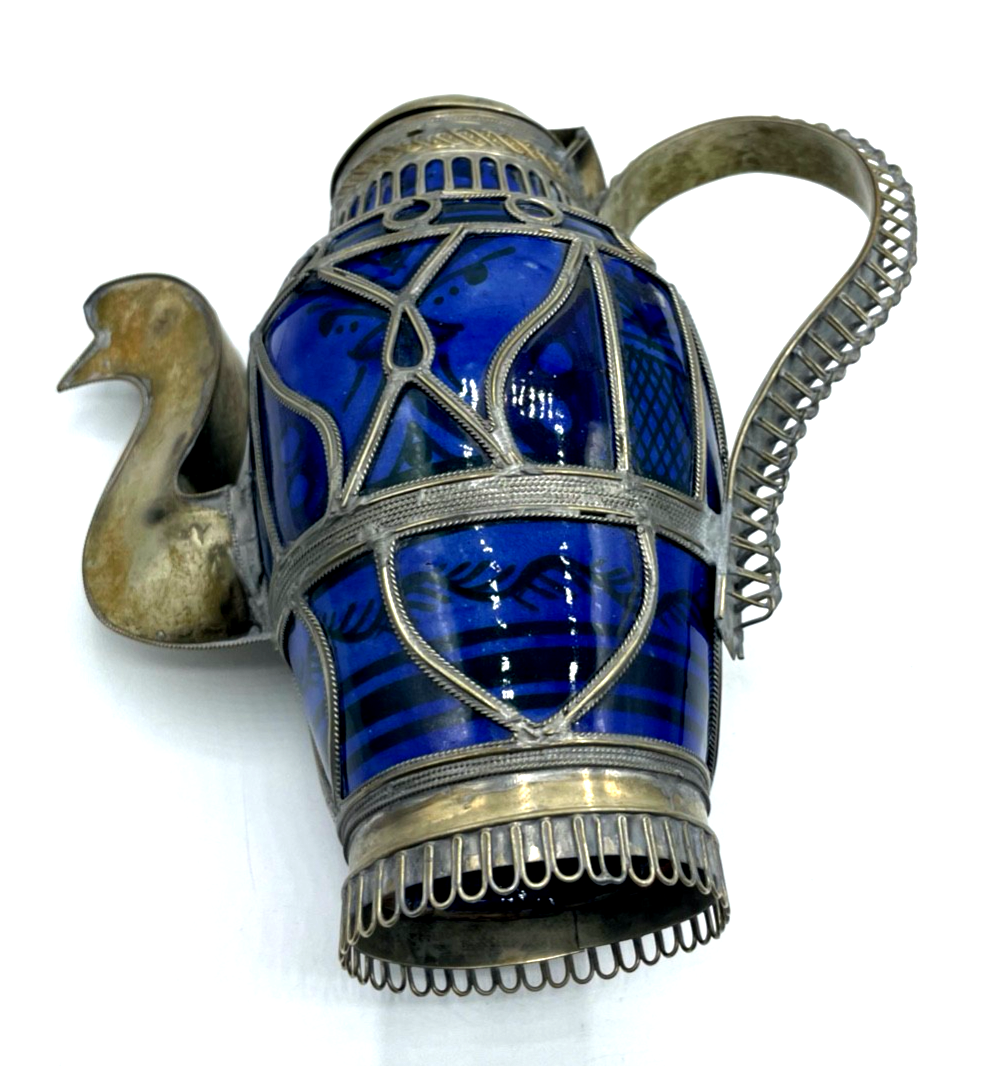 Dachbodenfund orientalische antik Kanne Keramik + versilberte Montur Handarbeit8