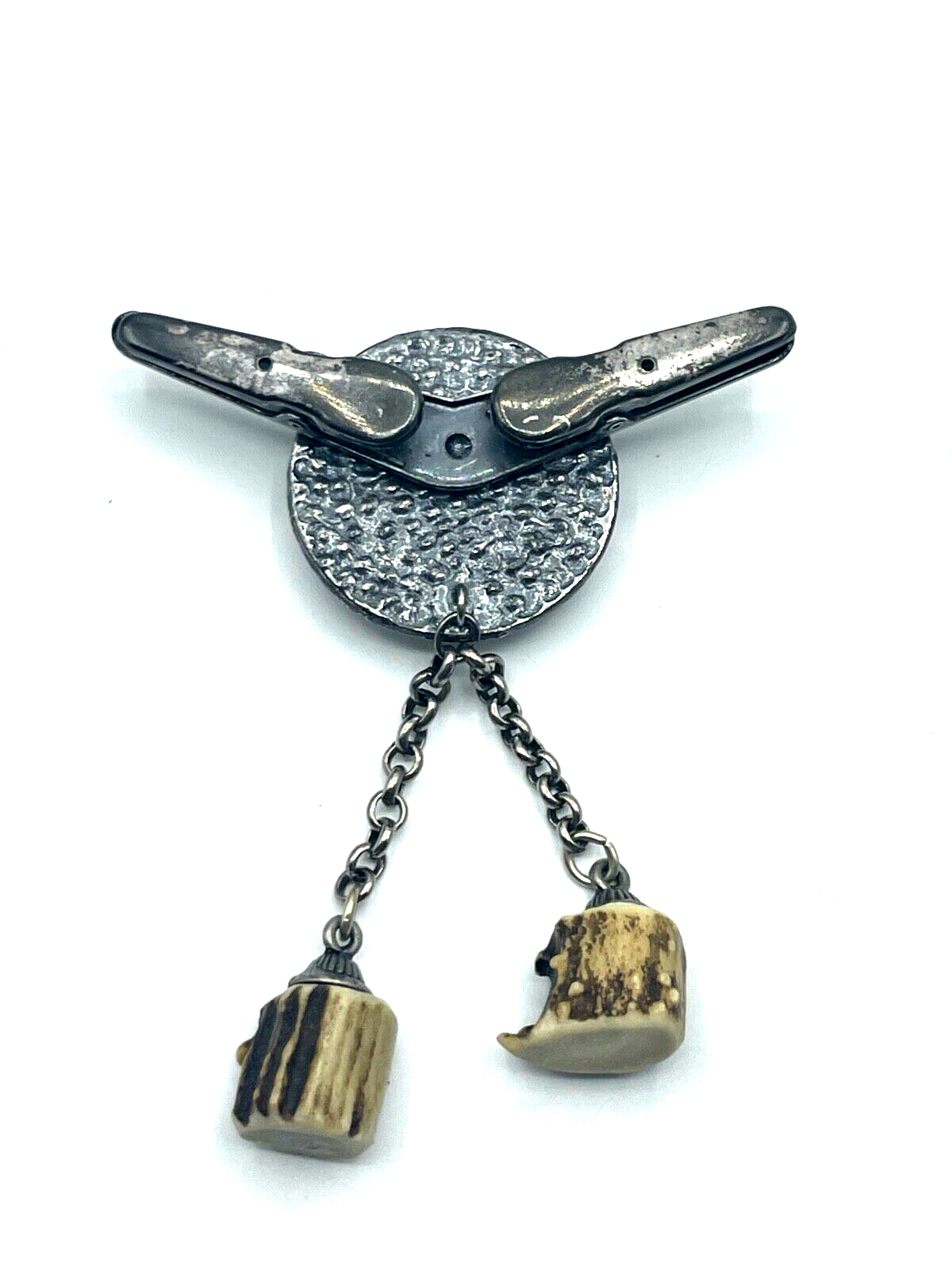Vintage Modeschmuck Tracht Landhaus Kragenclip Kragenklammer Horn Einlage unisex2