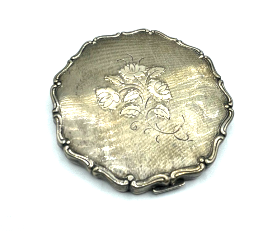 Antik 835 Silber Puderdose Puder Behälter Blumenbukett Dekor gepflegt0