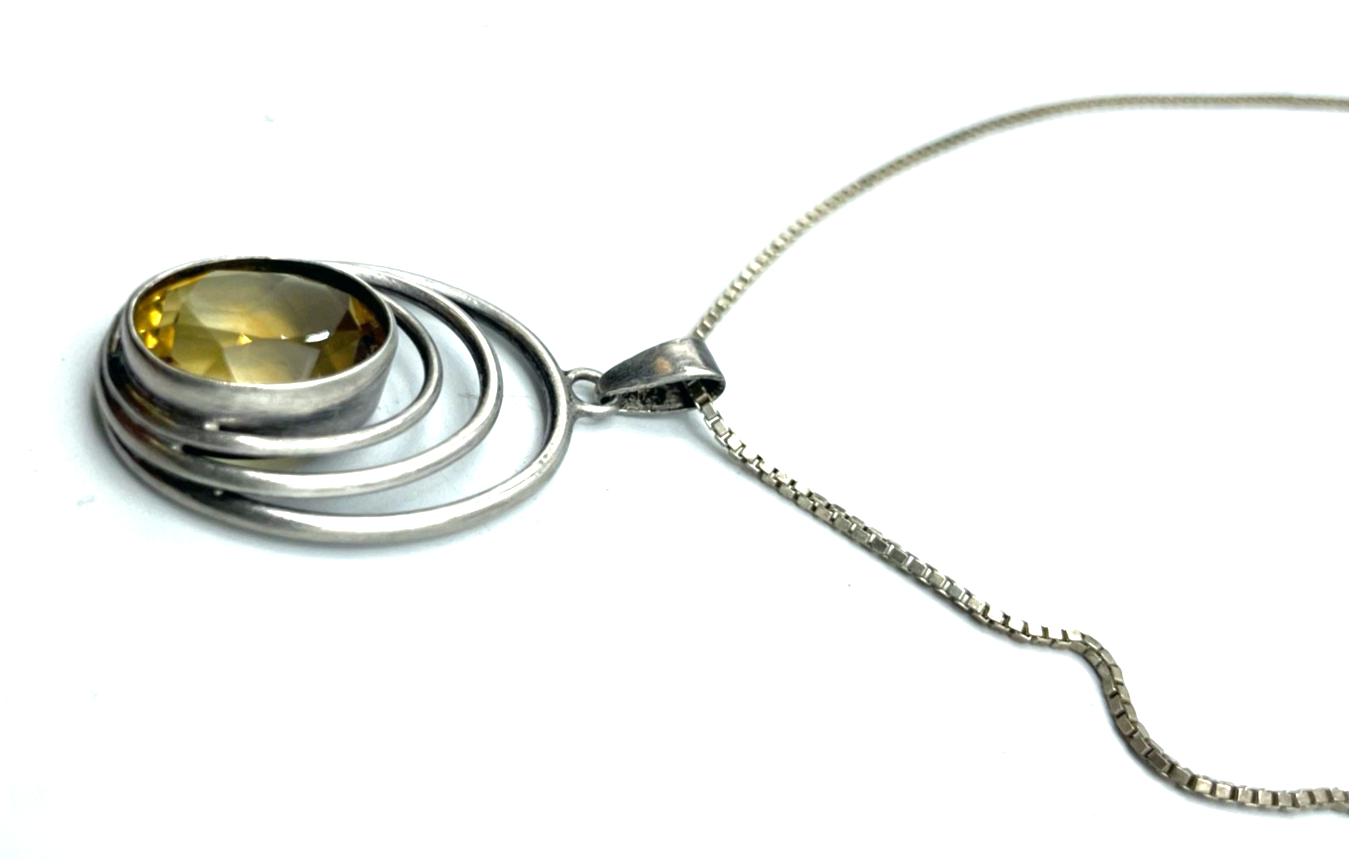 Vintage aparter Citrin Anhänger in 835 Silber an 925 Venezianerkette 44,5 cm1