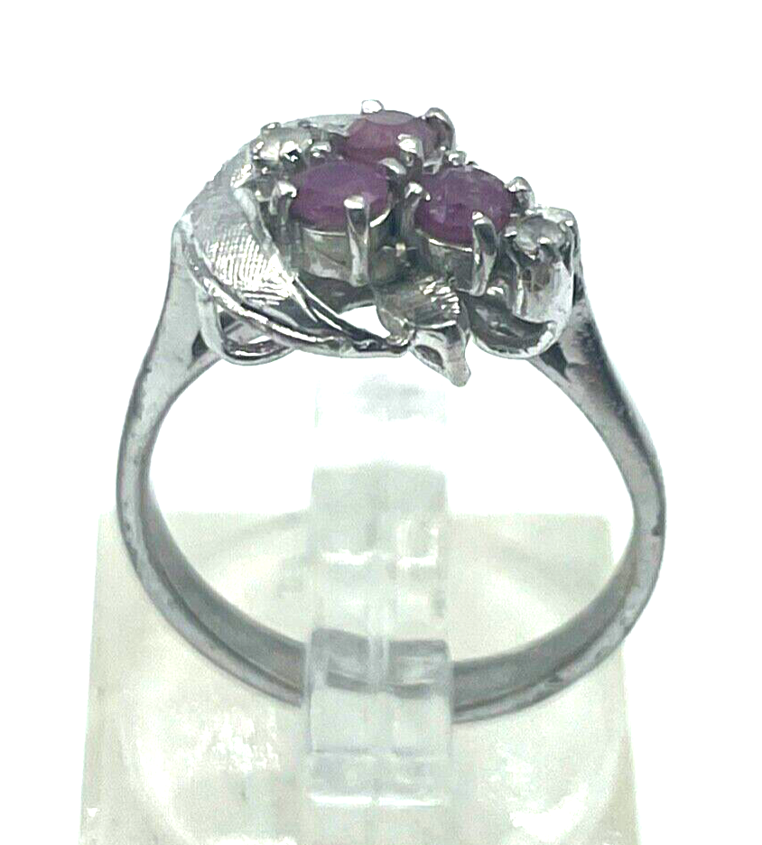 Vintage 925 Silber Ring Rubine Weißtopas Silberring elegant  Ø 16 mm RG 500