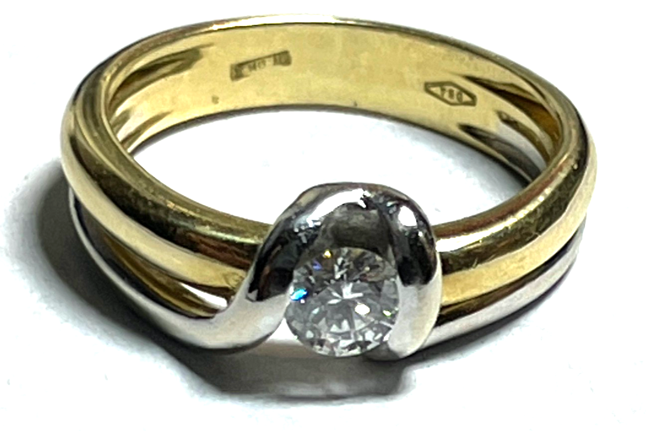 750 Gold 18 K Ring Solitär Brillant 0,5ct bicolor solide Juwelier Qualität RG 540