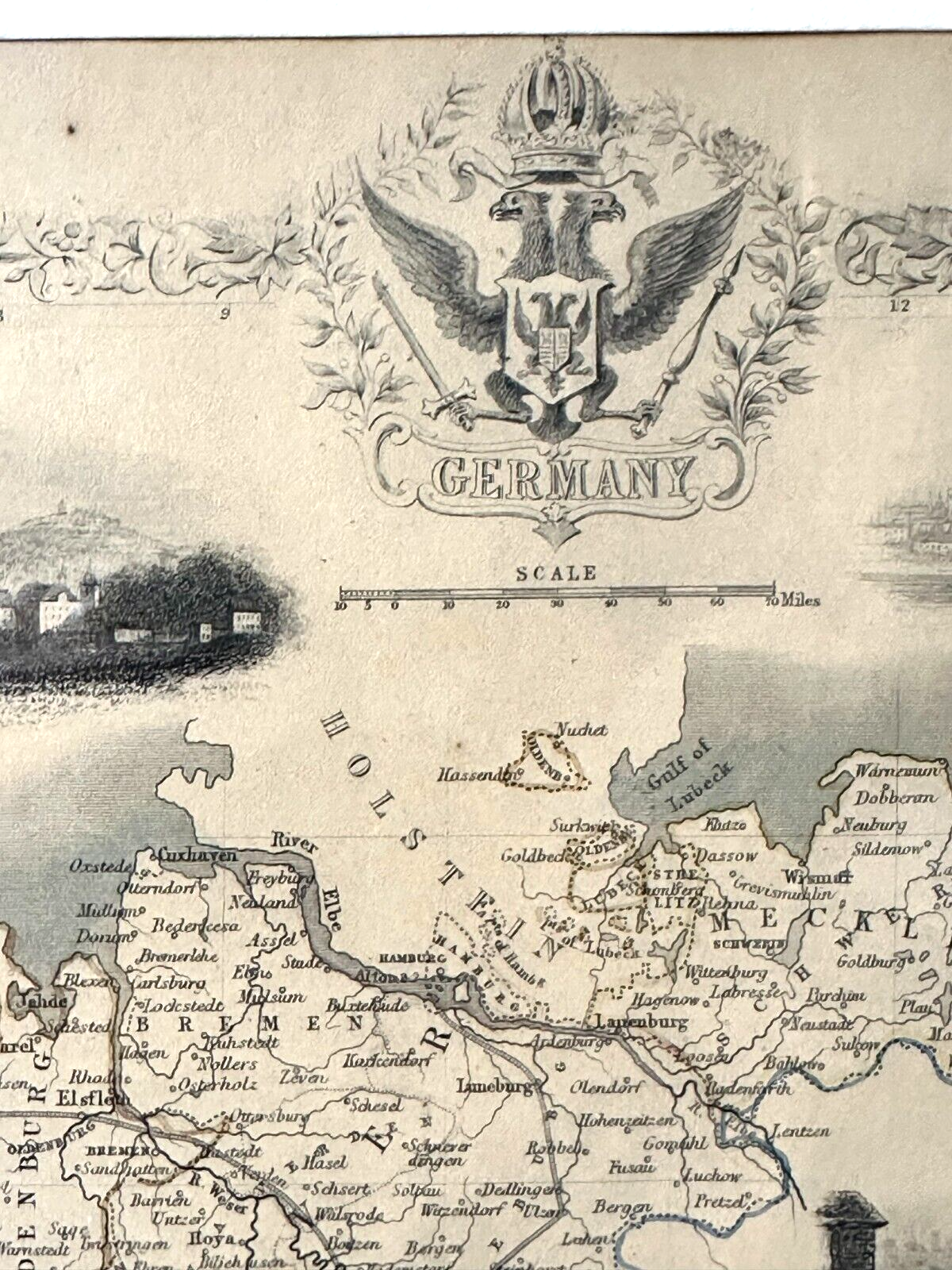 Landkarte Germany Deutschland 1853 - Stahlstich mit Städteansichten - J. Rapkin3