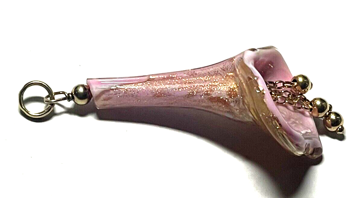 Gr. 925 Silber vergoldet  Anhänger Murano Glas Calla Handarbeit wie neu L 6,8 cm6