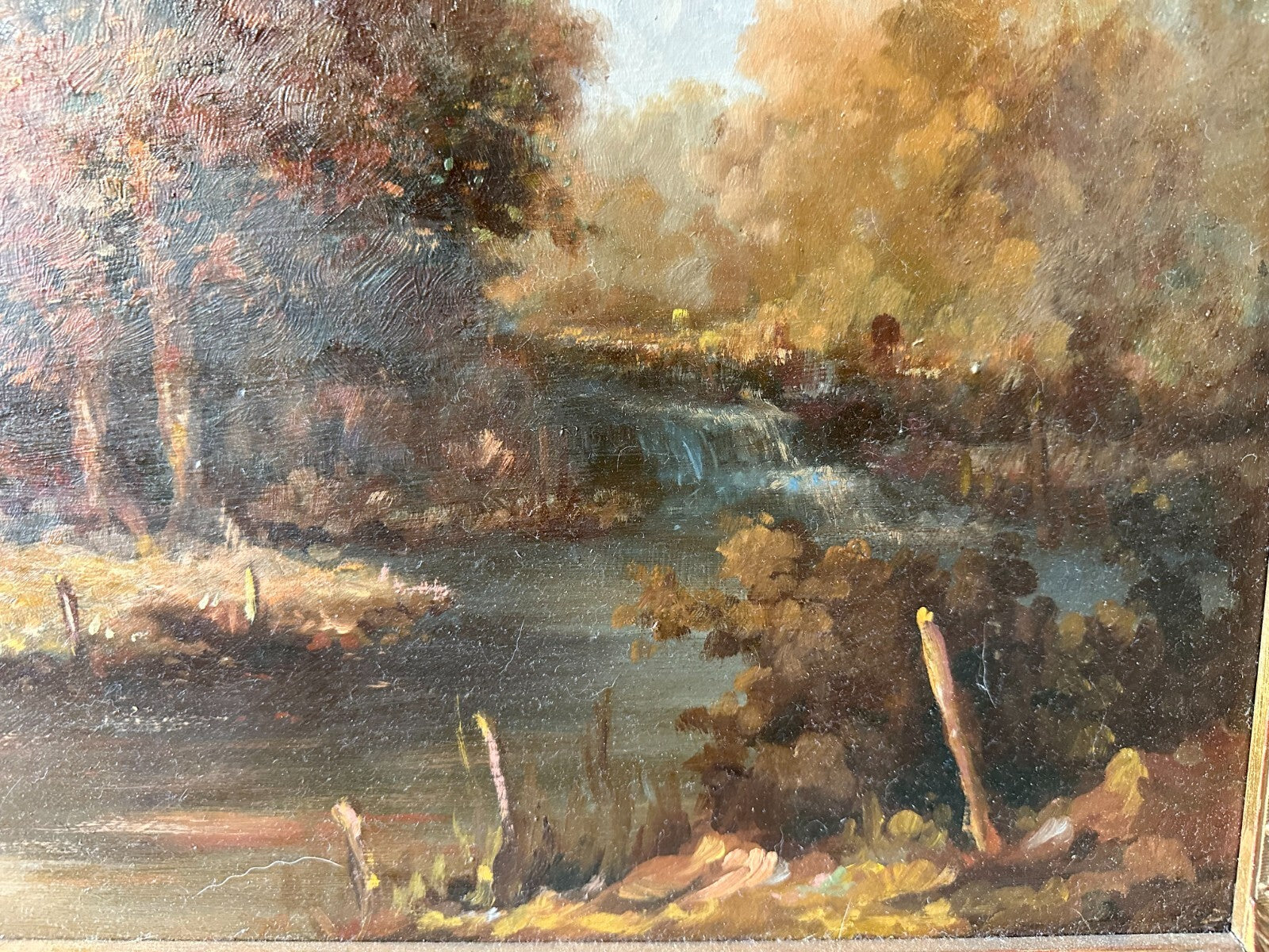 Öl auf Leinwand - Becke - Landschaftsmalerei - Scheune am Fluss - signiert gerah7