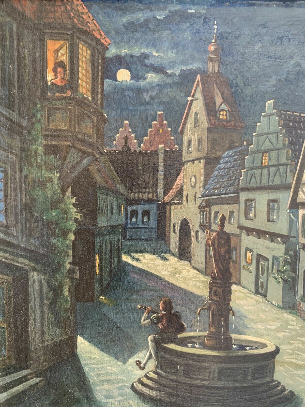 KH Strothmann 1946 - Ölgemälde - Romantischer Szene bei Vollmond - Öl auf Leinen4