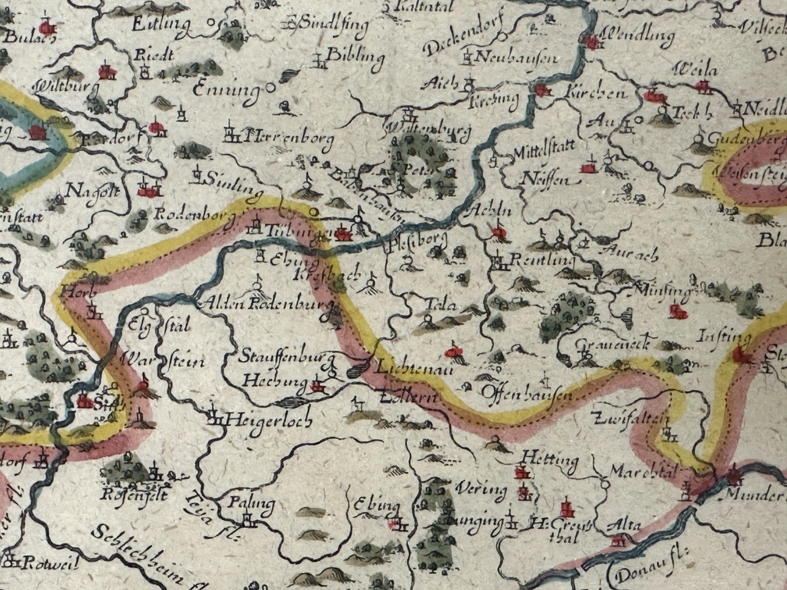 Historische Karte "WIRTENBERG DVCATUS" – Blaeu um 1645 – Kupferstich koloriert5