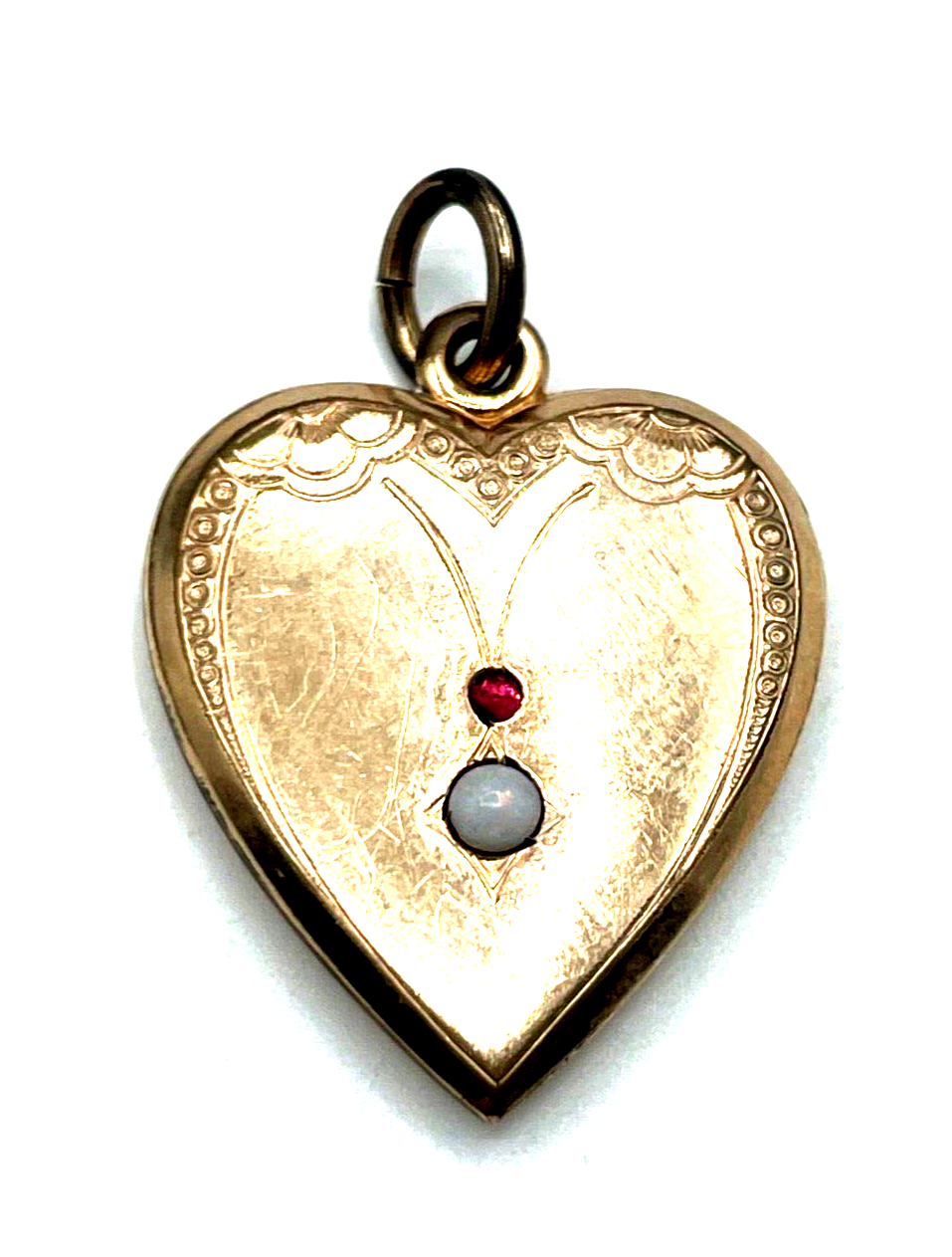 Antik Herz Anhänger Golddouble roter Farbstein + Opal um 1880 - 1900 Rotgold0
