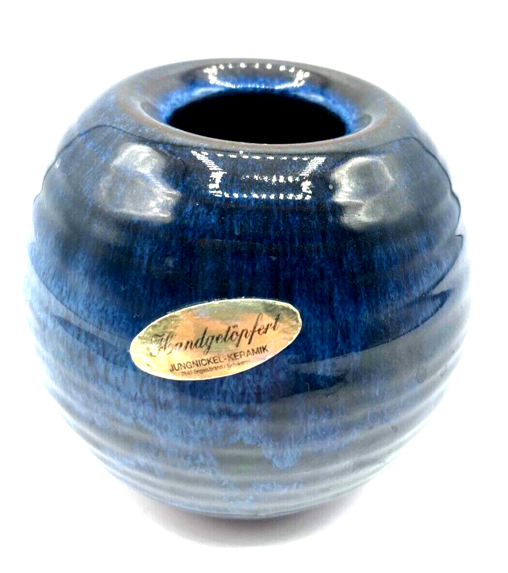 Vintage Jungnickel Keramik Vase blau Handgetöpfert Schwarzwald Kunsthandwerk1