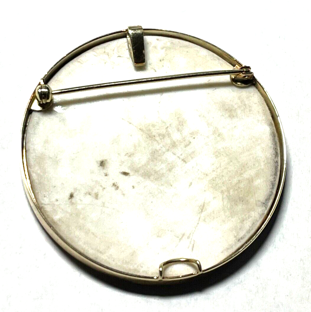 585 Gold 14 K Gelbgold gr. Anhänger / Brosche Porzellan Lupenmalerei  Ø 52 mm11