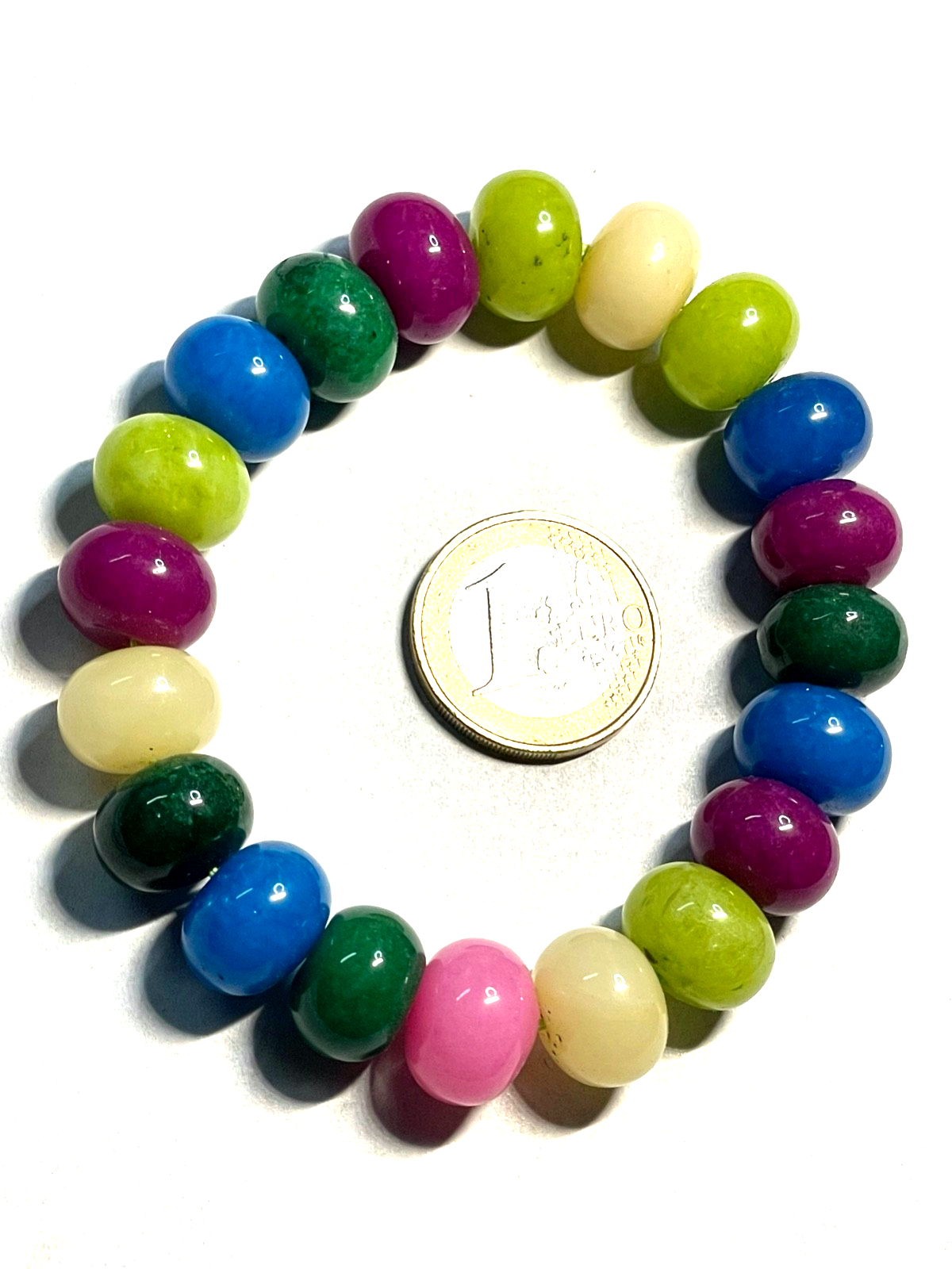Prächtig bunt gefärbtes Achat Rondelle Armband auf Gummizug B 14 mm gepflegt3