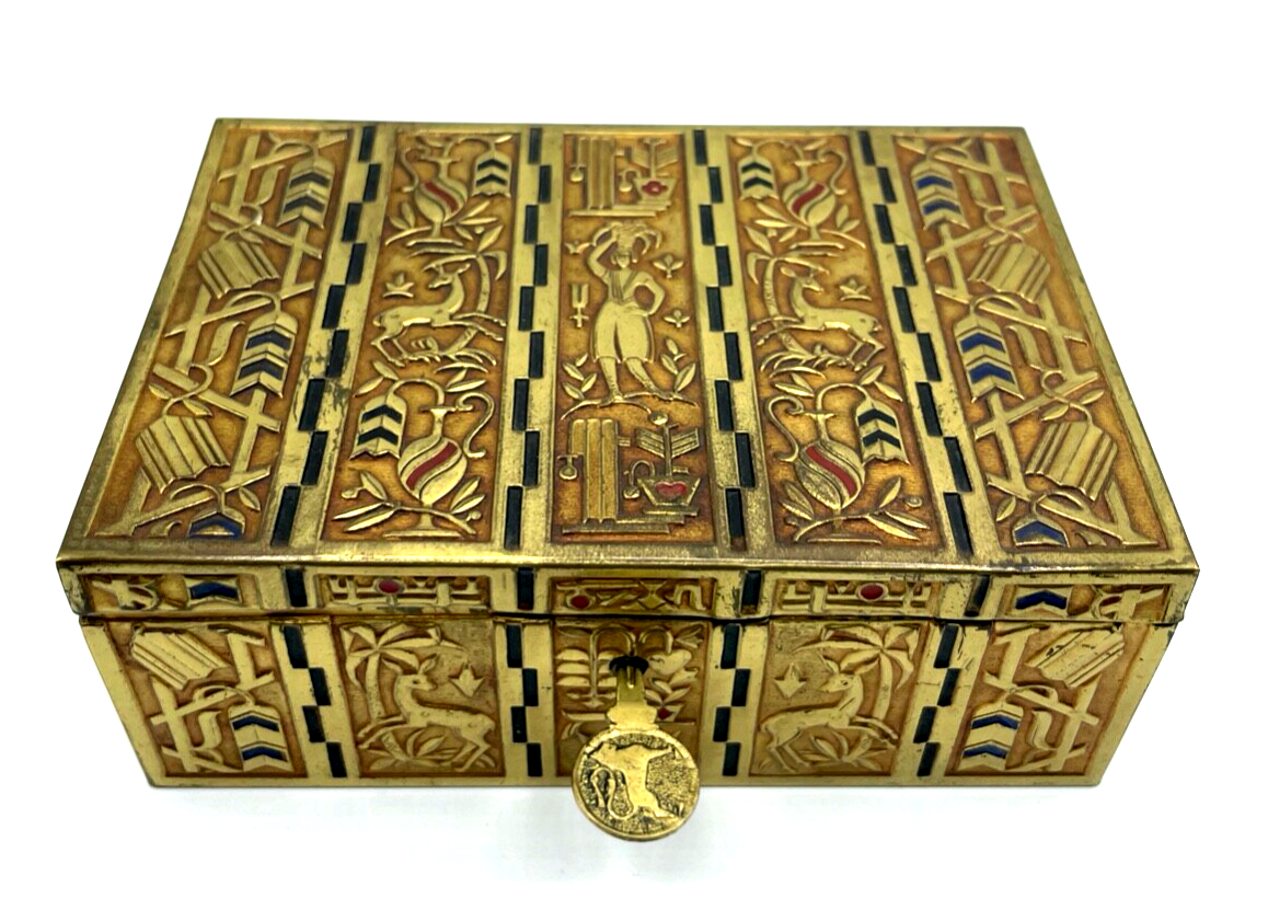 Art Déco Erhard & Söhne Schatulle Box Messing farbig mit Schlüssel orig. 30er J0