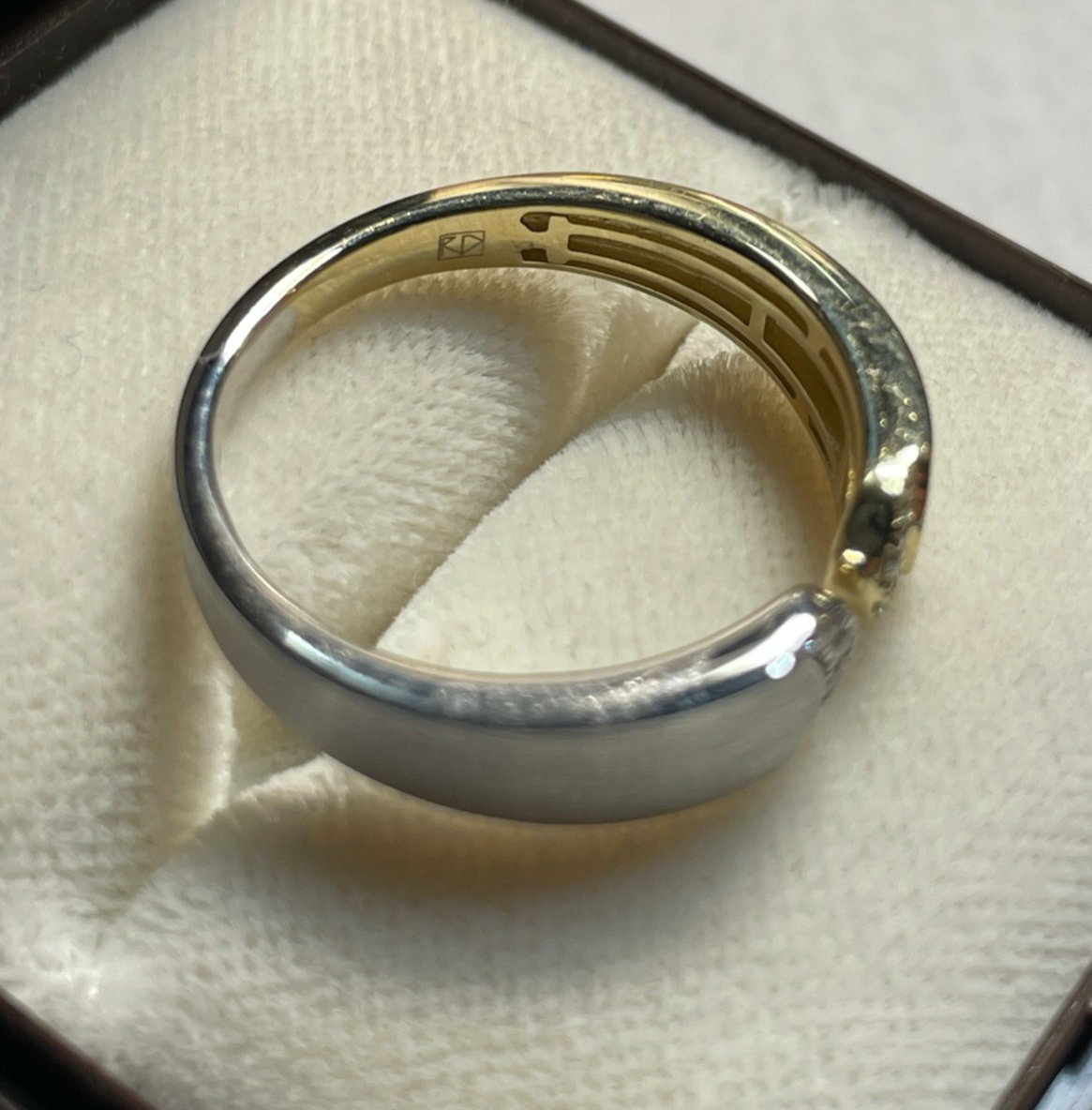 Solider Bicolor 585 Weißgold Gelbgold Ring Brillanten Ø 18 mm RG 57 Juwelier6
