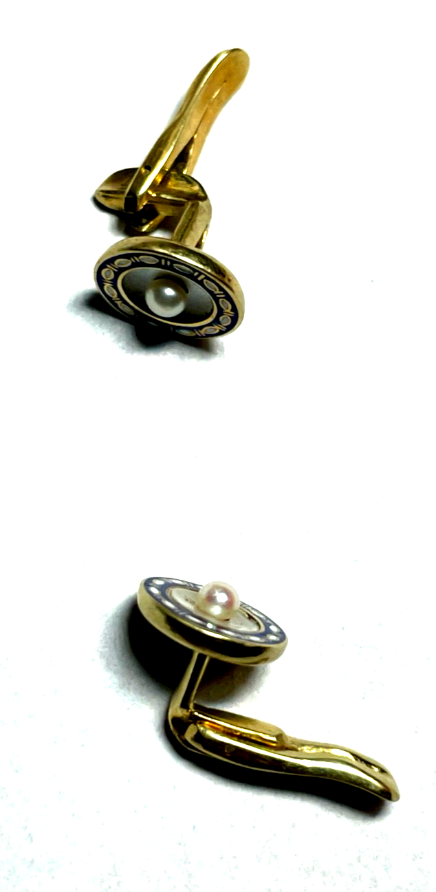Antik 585 Gold 14K Frackknöpfe Hemdknöpfe Emaille Naturperle 1920 Juwelier gepfl2