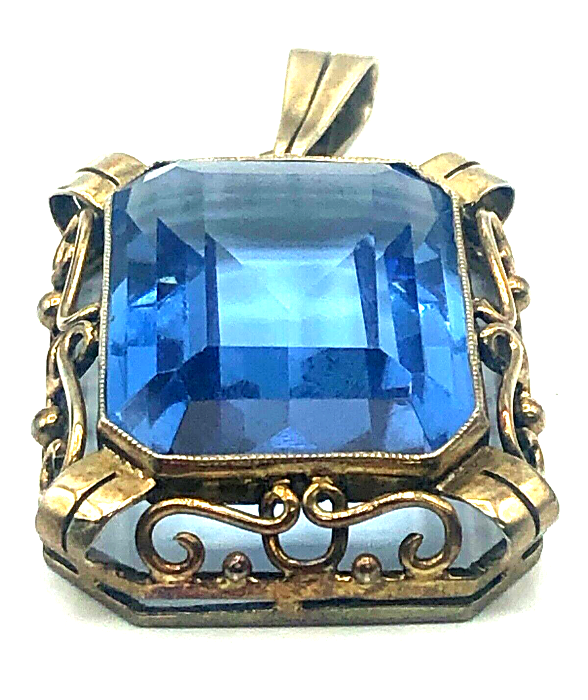 Antik 830 Silber vergoldet stattlicher Anhänger London Schweizer Blau Farbstein9