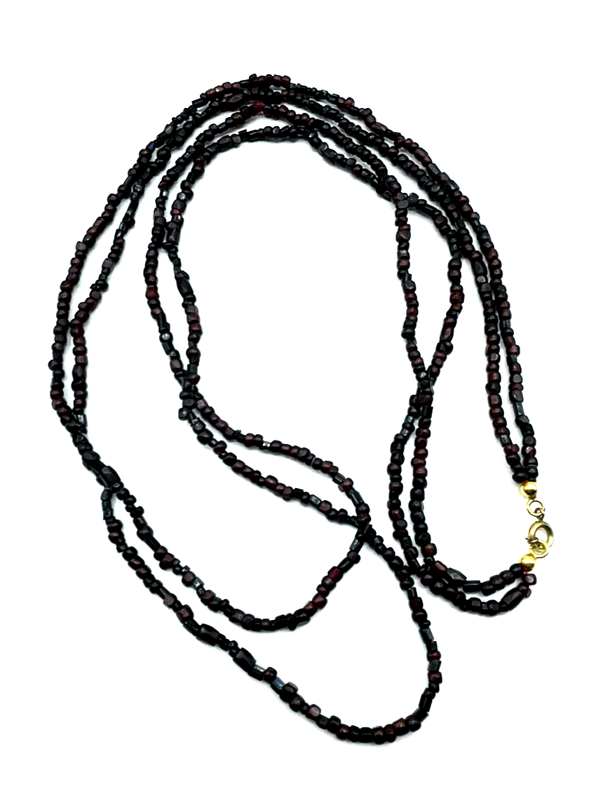 Antik zweireihige 75 cm lange Granat Kette Golddouble Federring gepflegt3
