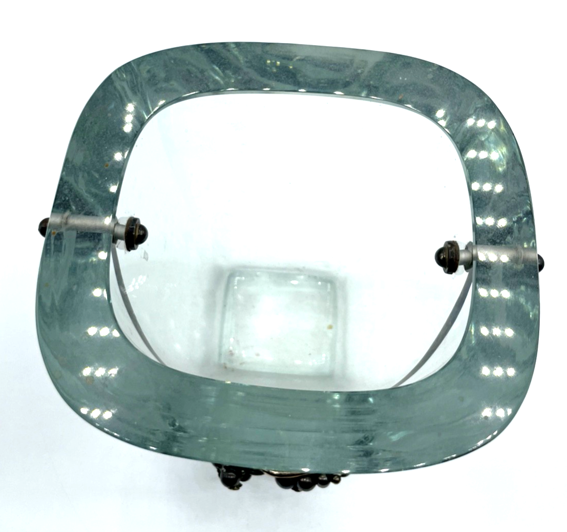 Antik großer schwerer Eiswürfel Behälter Kristallglas 925 Silber Henkel2