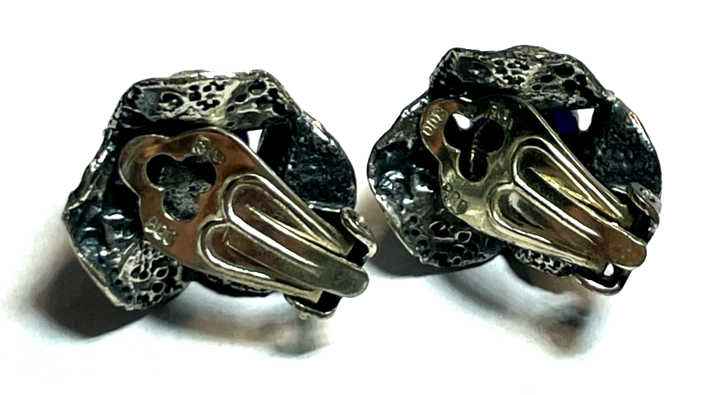 Stattlich elegante vintage 800 Silber Ohrclips Clips Amethyst Modernist Design2