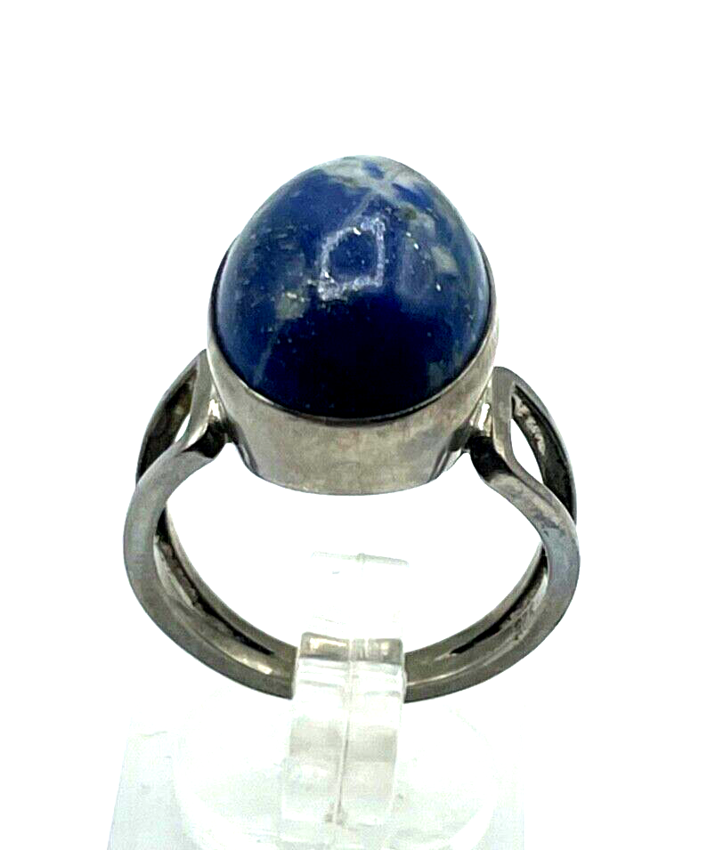 Vintage solider 925 Silber Ring Sodalith massiv Ø17mm RG54 Handarbeit midcentury6