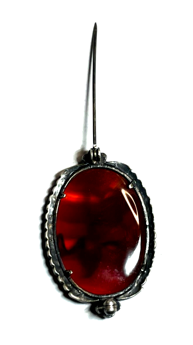 Antik Silber Brosche Anstecknadel Streifenachat Kraniche Markasiten Art Déco6