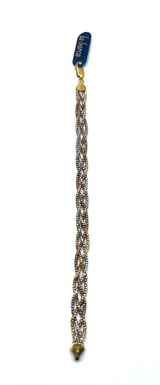 925 Silber vergoldet Tricolor Armband Flechtmuster Zopfmuster L 19,5 cm B 8 mm2