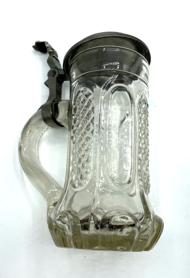 Gepflegter antik Pressglas Bierkrug Weinkrug Zinndeckel Bacchus Motiv 0,4 ltd.5