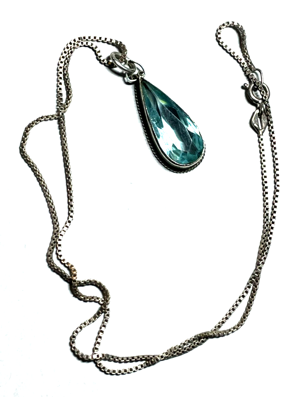Antik Silber aquamarin farbiger Spinell Tropfen elegant + 42 cm Venezianerkette2