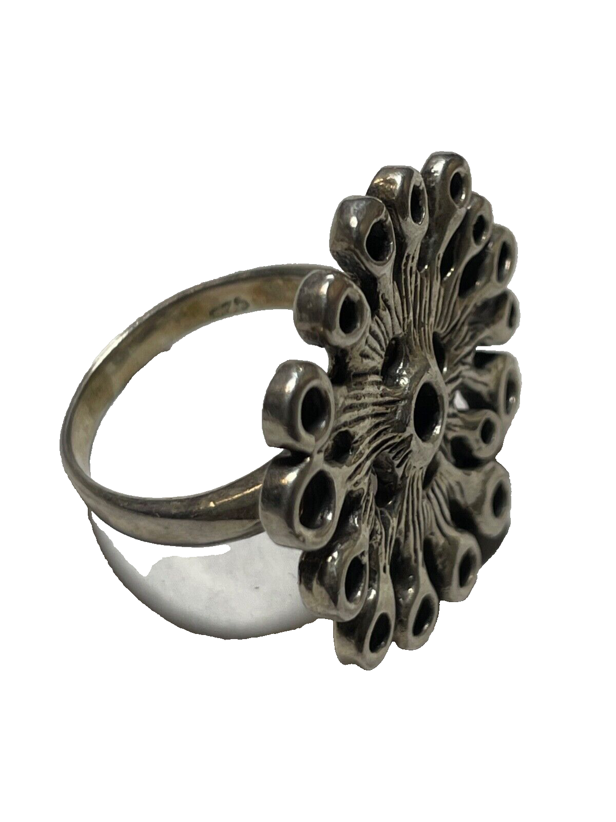 Vintage solider 925 Silber Ring Blüte Muster Ø 17 mm RG 53 Handarbeit gepflegt7