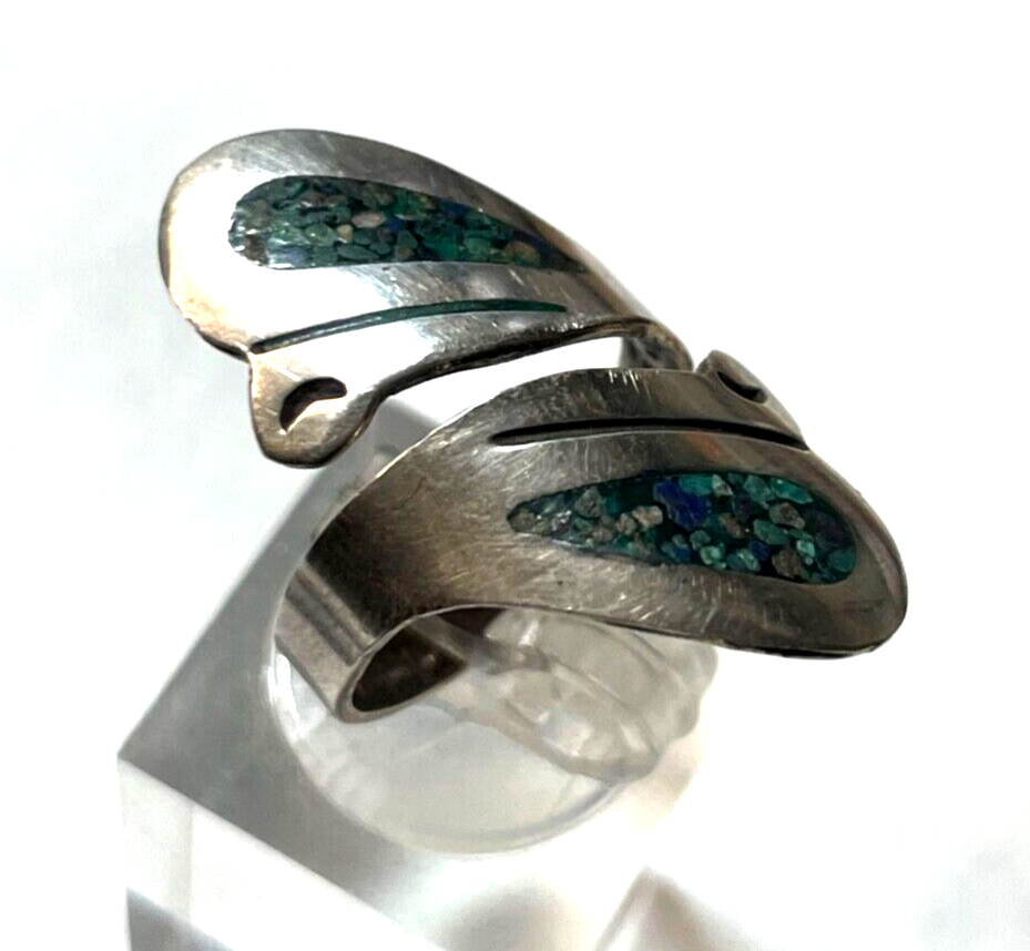 925 Silber Ring Taxco Mexiko Edelstein Mosaik Inlay Ø 17 mm RG 53 Handarbeit0