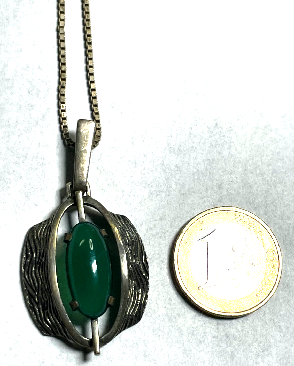 Vintage 70erJ Design 925 Silber Kette + 835 Anhänger Chrysopras Brutalist gepfl.8