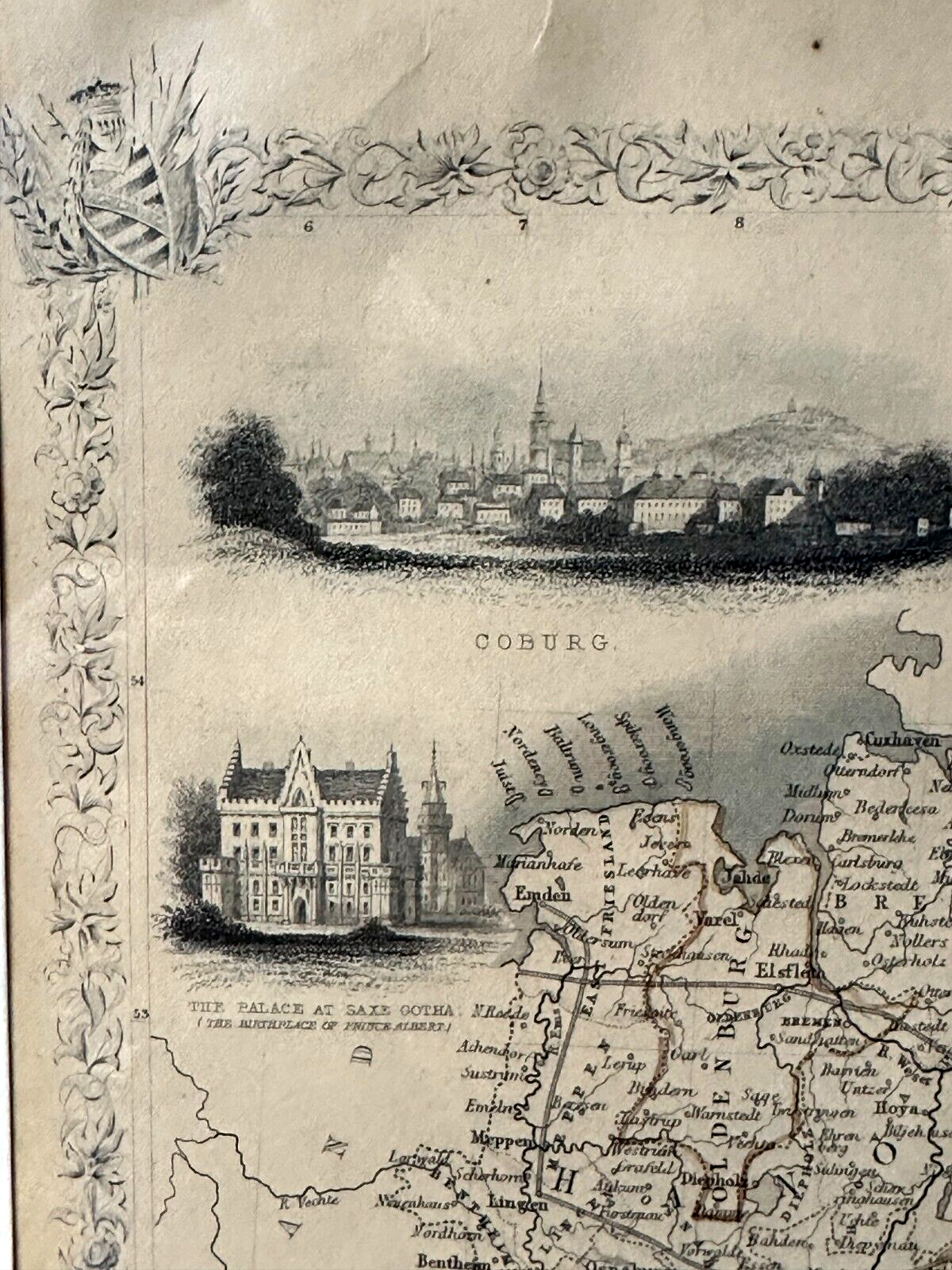 Landkarte Germany Deutschland 1853 - Stahlstich mit Städteansichten - J. Rapkin2