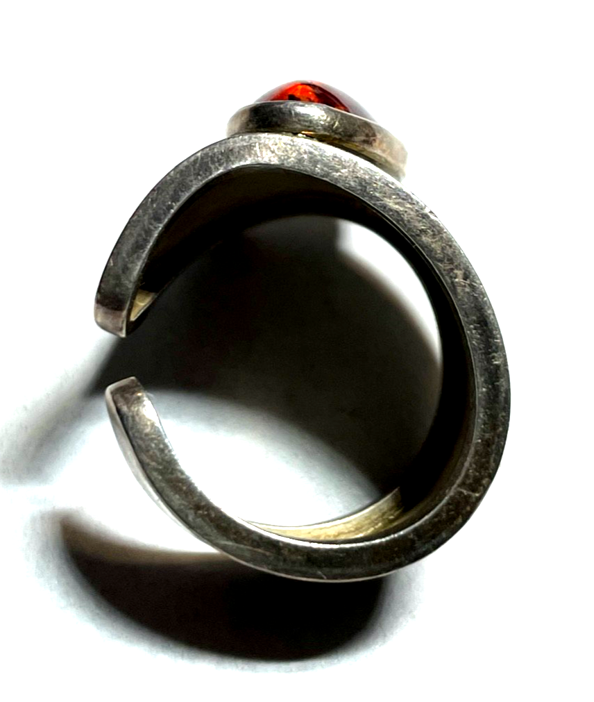 Aparter 925 Silber Design Ring Handarbeit Bernstein Cabochon offene Schiene4