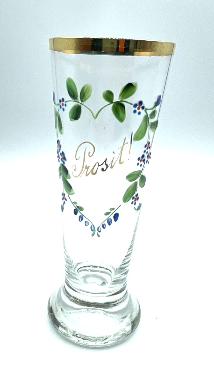 Antik Glas Jugendstil Andenkenglas Prosit Vergissmeinnicht Kaltemaille Malerei0