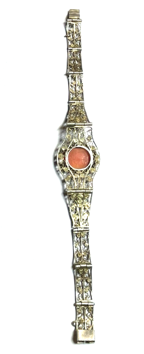 Antik 900 Silber FiligransilberArmband mit Muschel Gemme Cameo 20er J L 18 cm10