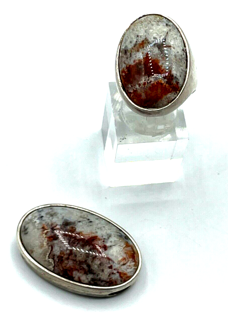 Vintage Designer Set 925 Silber Ring + Anhänger Jaspis massiv Handarbeit0