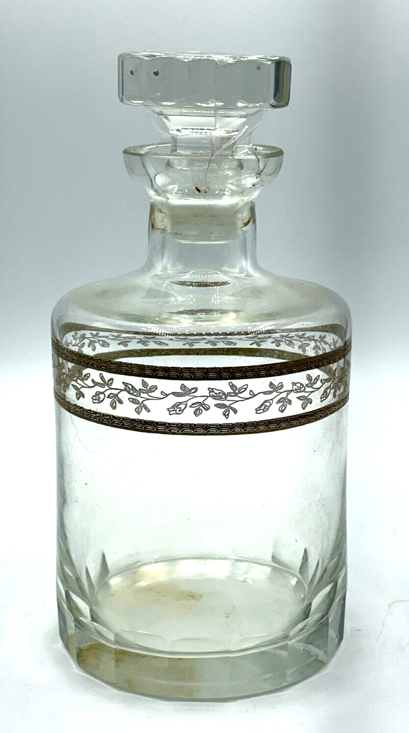 Vintage Glaskaraffe Karaffe Whisky Likör mit Schliff + Gravur Dekor H ca. 21 cm0