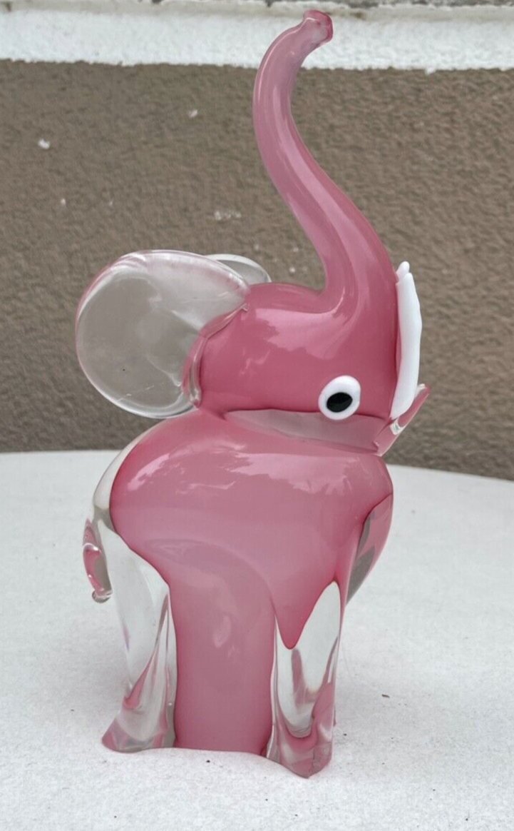 Midcentury Murano Glas Elefant Glasfigur H 24,5 cm groß pretty in pink 70erJ2