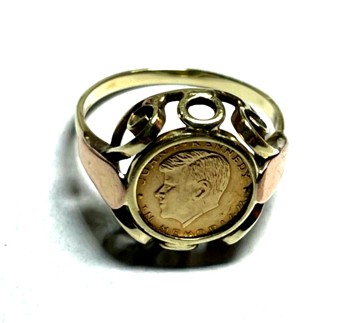 Vintage 585 Gold 14 K Münzring Kennedy Ø 16,9 mm RG 53 Juwelier Qualität gepfl.1