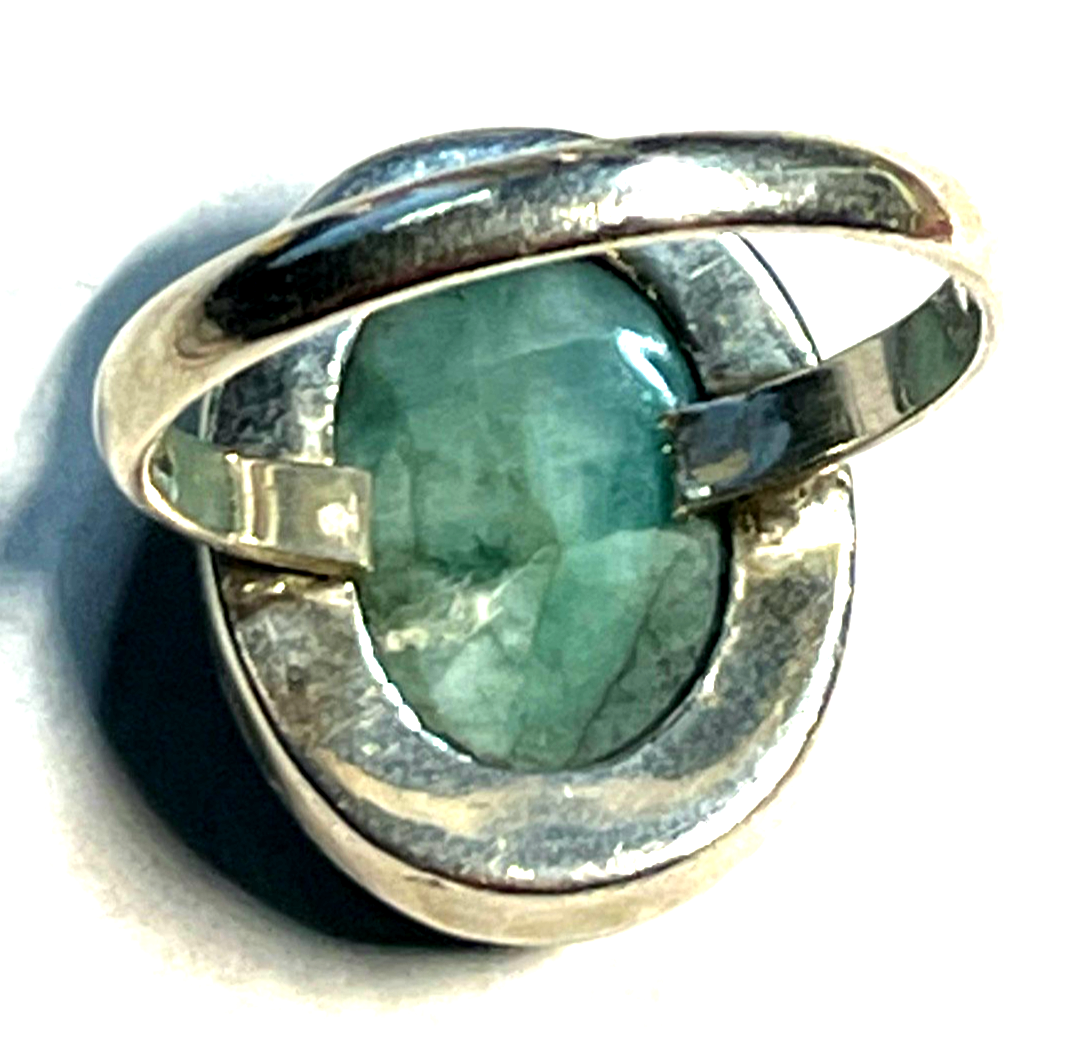 Solider 925 Silber Ring Amazonit Cabochon Besatz Handarbeit Ø 19 mm RG 60 gepfl.7