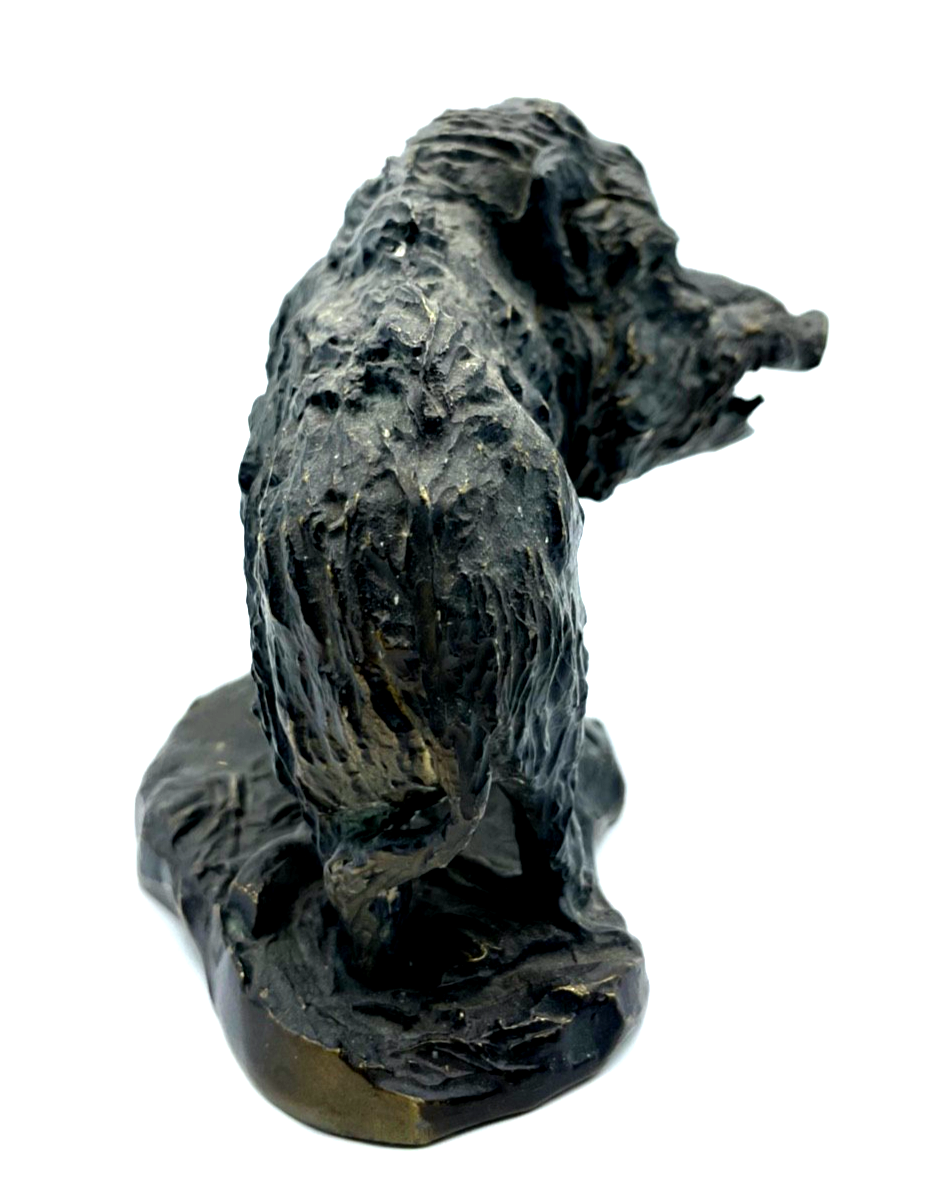 * Vintage Tierplastik Bronze Metallguß Wildsau Wildschwein Keiler Figur Patina7