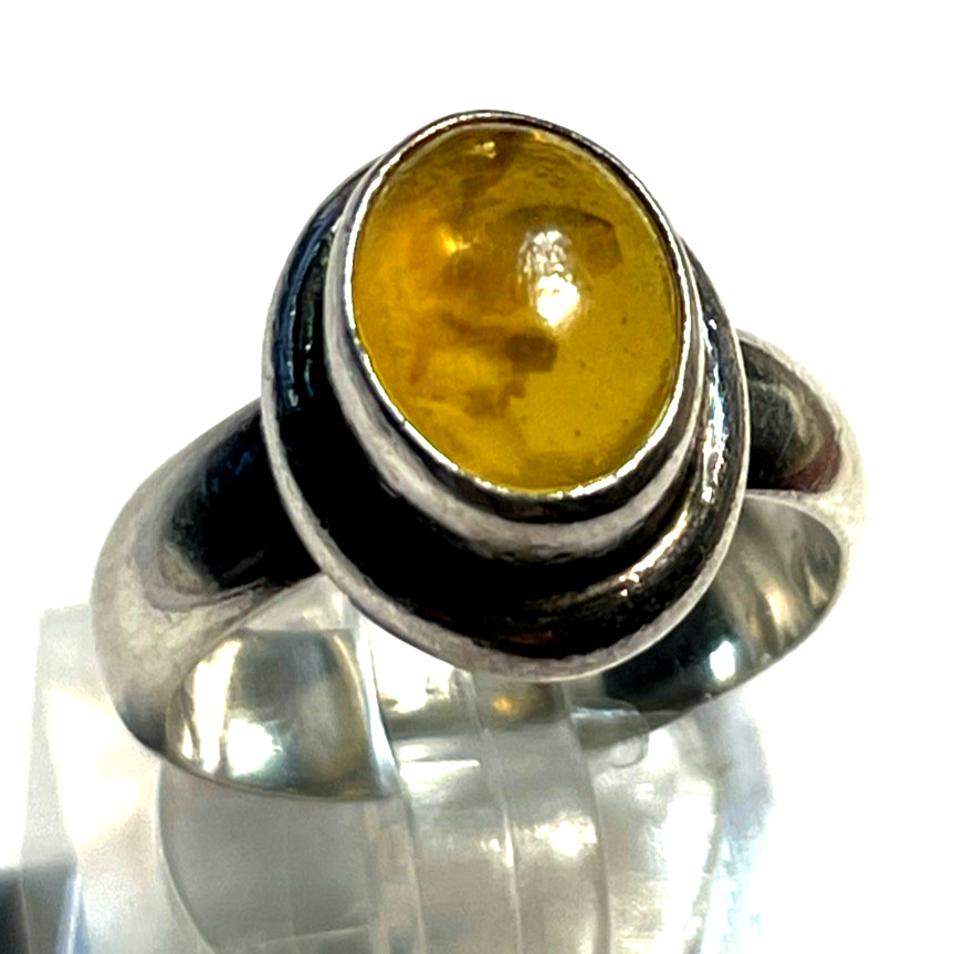 925 Silber Ring Bernstein Cabochon oval RG 54 Ø 17 mm solide Qualität gepflegt4