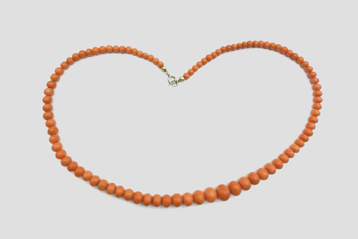 Antik Korallenkette lachsfarbig Lachskoralle L 45 cm Kugelkette Verlauf Double0