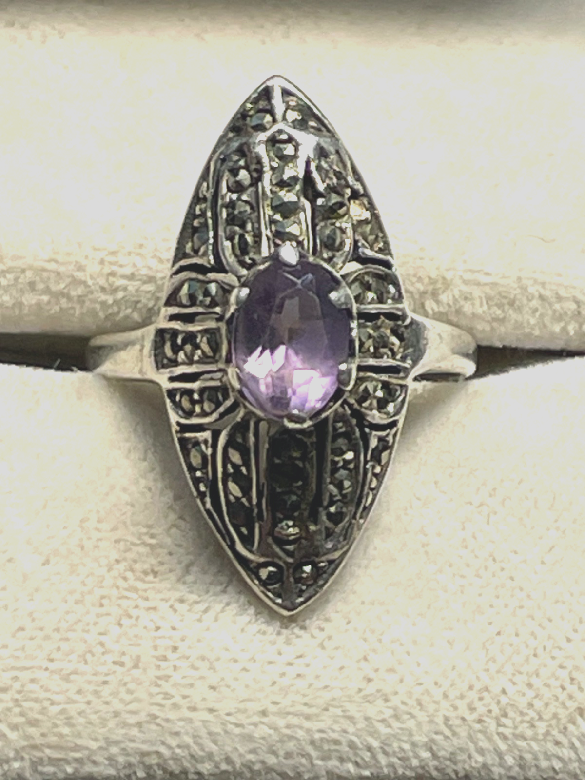 925 Silber Ring mit 1 Amethyst + Markasit antikstil  RG 53 Ø 17mm1