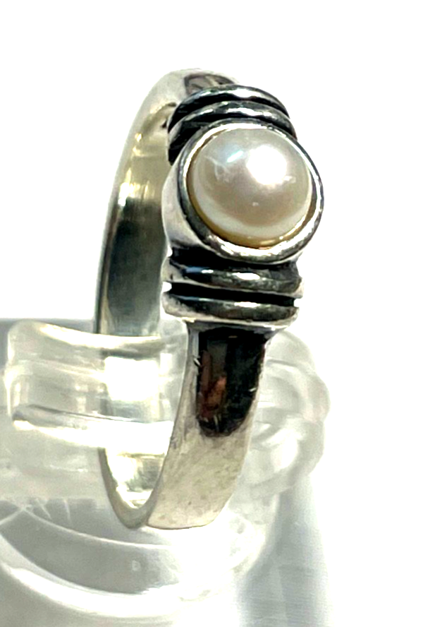 Gepflegter Pandora 925 Sterling Silber Ring mit weißer Zuchtperle 17,5 mm RG 553