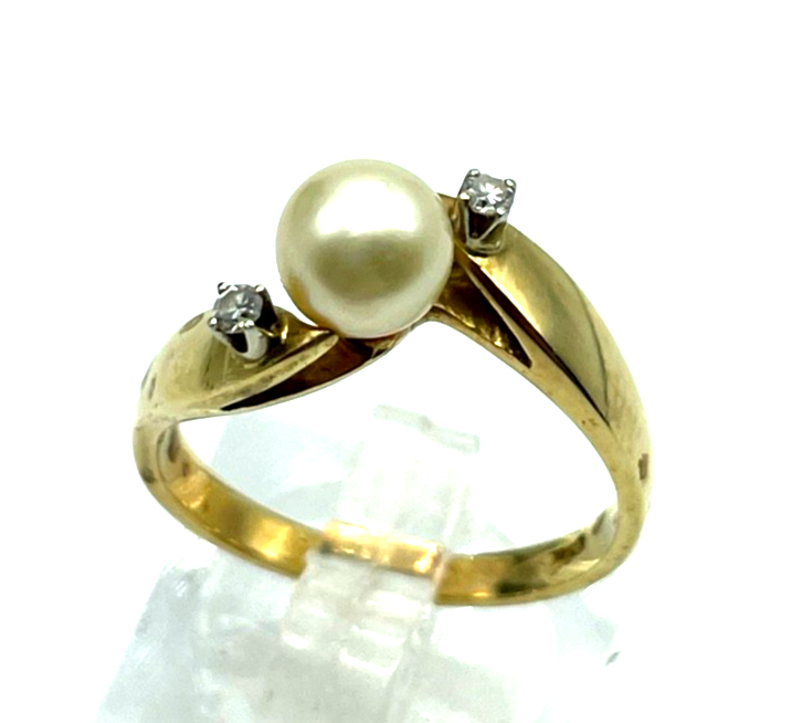 Klassiker 750 Gold 18 K Ring 17,5 mm RG 55 Akoya Perle 2 Brillanten 0,04 ct4
