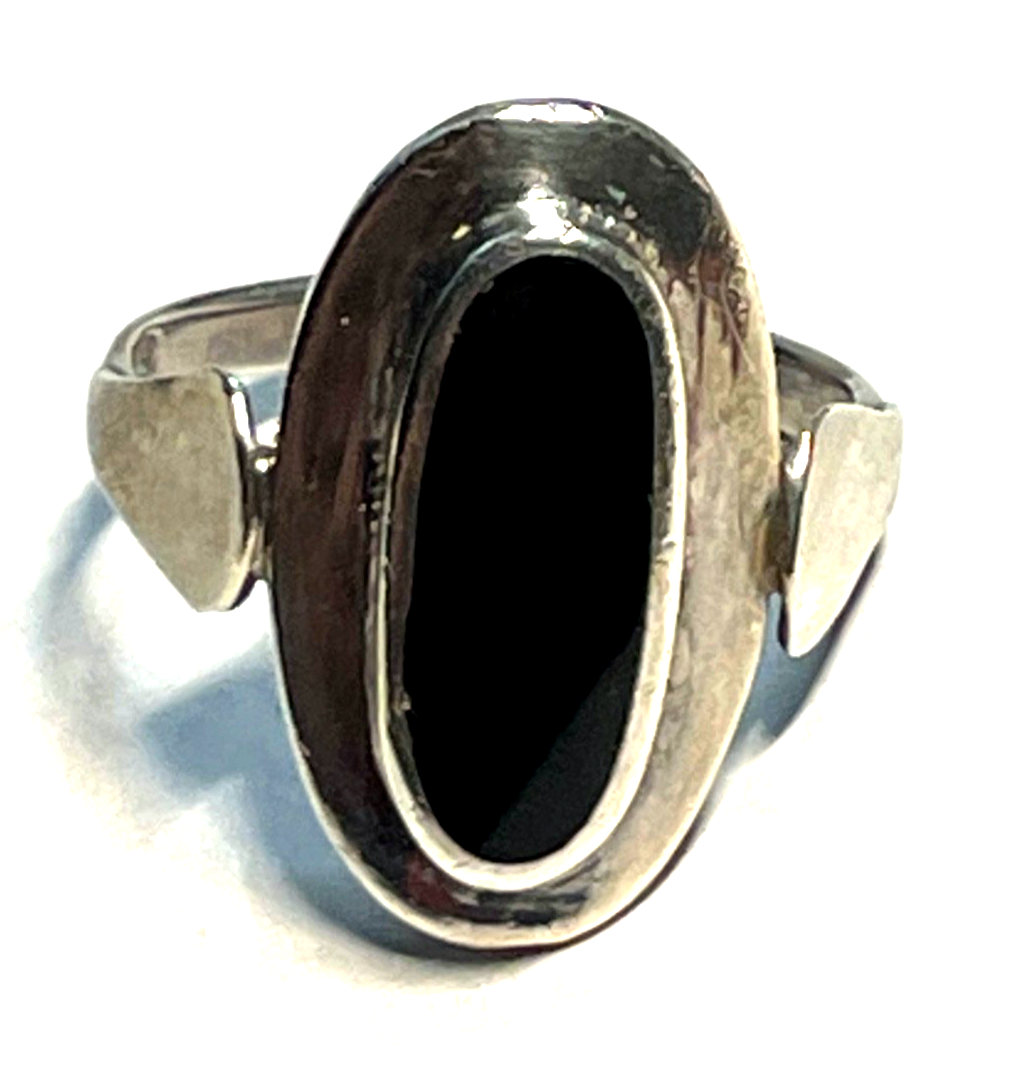 Solider 925 Silber Ring Onyx Cabochon vintage Handarbeit RG 57 Ø 18,1 mm Ethno5