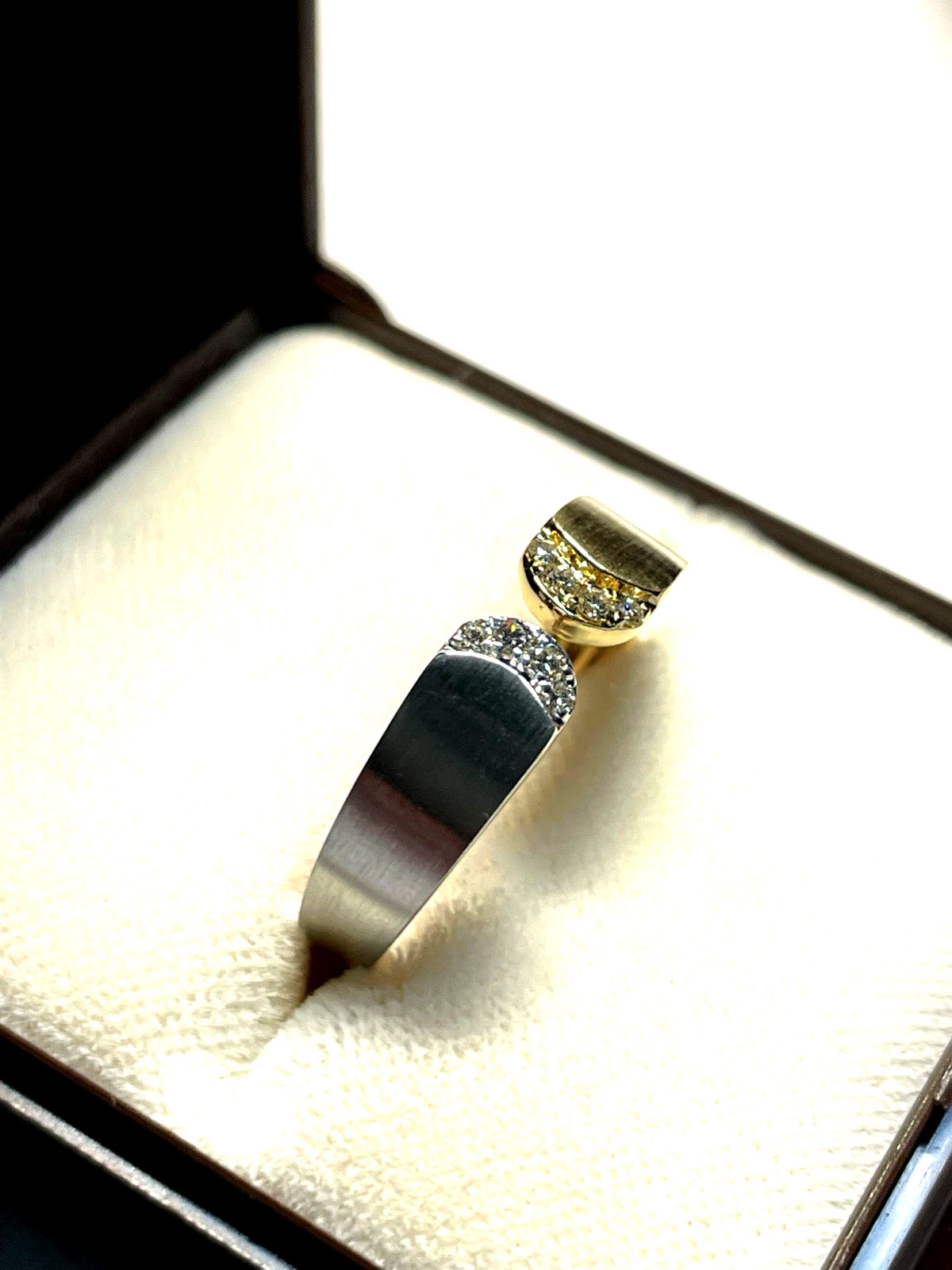 Solider Bicolor 585 Weißgold Gelbgold Ring Brillanten Ø 18 mm RG 57 Juwelier1